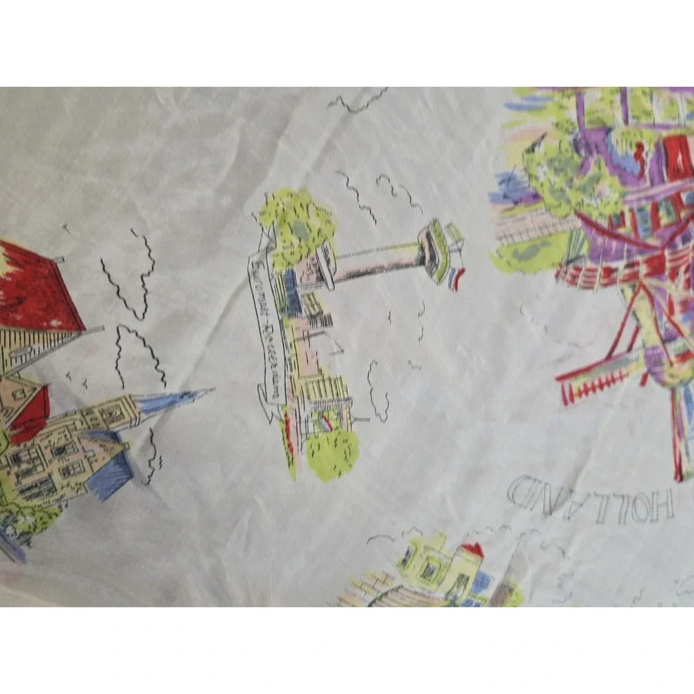 Vintage Souvenir Scarf Holland Windmill Dutch Landmarks Travel Collectible Retro